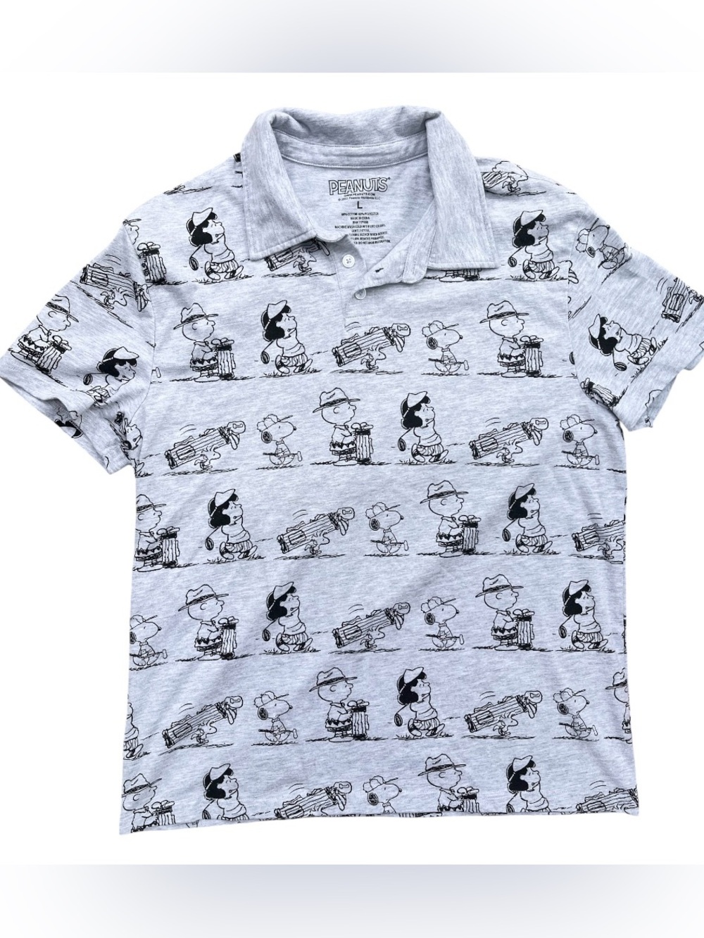 Peanuts Golf Polo Shirt Charlie Brown Snoopy Lucy Woodstock Men’s L
